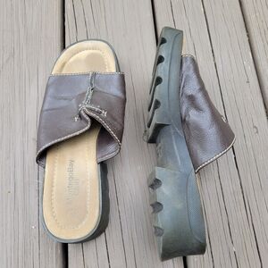 Vintage 90s y2k Bratz Brown Faux Leather Chunky Wedge Platform Slide Sandals 8.5